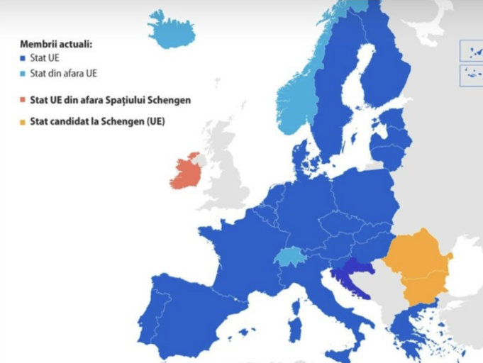 Foto: Harta țărilor Schengen; sursă foto: internet
